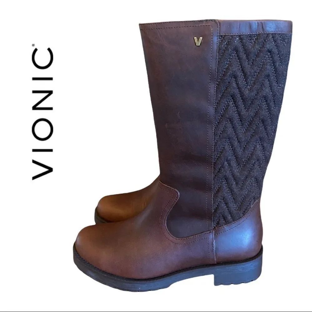 Newย in Box VIONIC Women's "Mystic Aurora" Chocolate Leather FurโLined Boots 6
